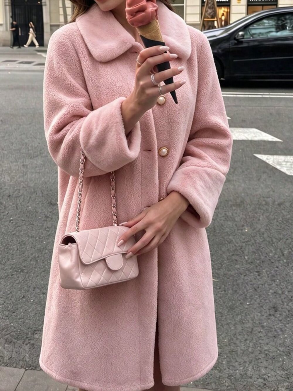 Pink Casual Women's Loose Teddy Coat